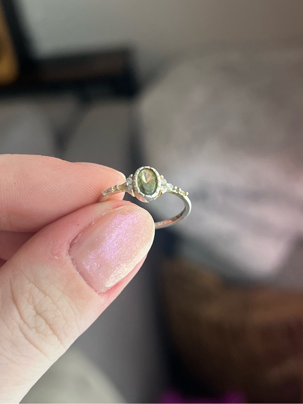 Gold Ring with Light Green Gemstone - Women Jewelry (SIZE 6-7)